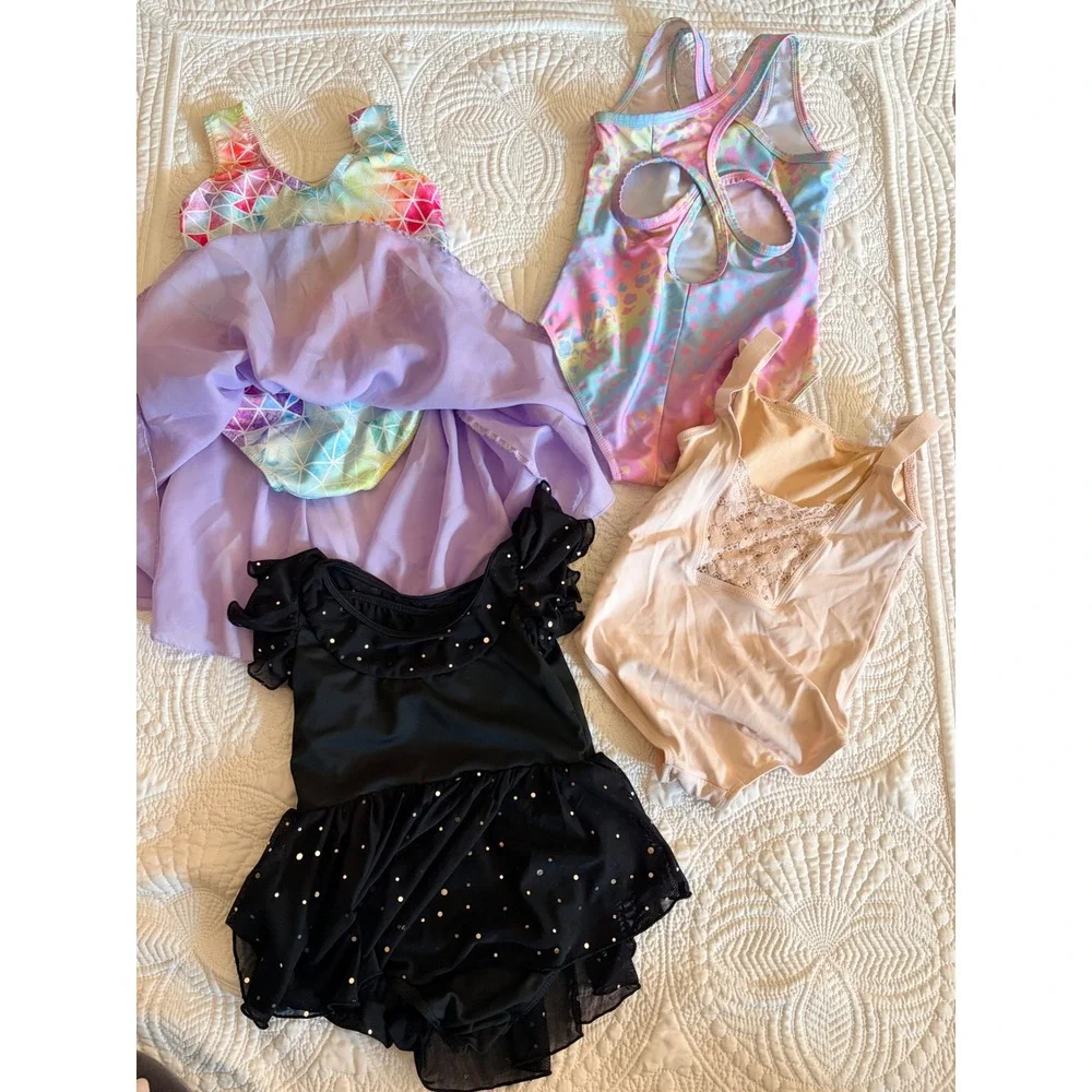 Little Girls Dance Play Leotards Tutus 3-4T Rainbow Pink Black Sparkle, Set of 4